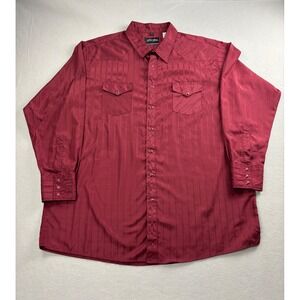 White Horse Mens XXL Pearl Snap Western Shirt Burgundy Stripe Long Sleeve Yoke